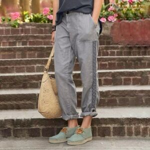 Sundance Organia Lace Linen Cotton Blend Roll Tab Pant Grey 12 Large